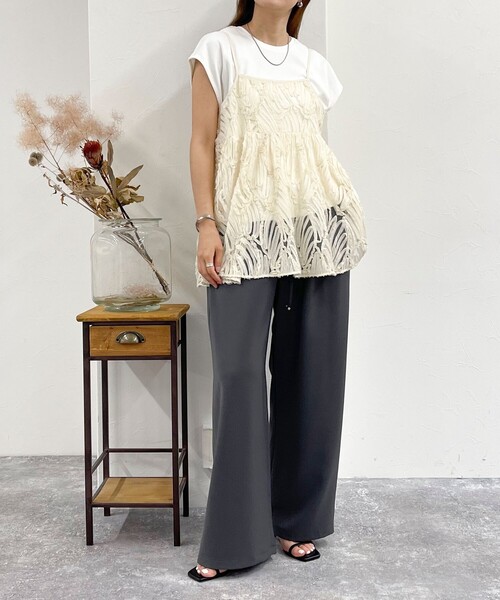 fredy emue（フレディエミュ）の「チュールバテンレースキャミビスチェ（キャミソール・レディース・ブラック/アイボリー・38）」の10枚目の写真