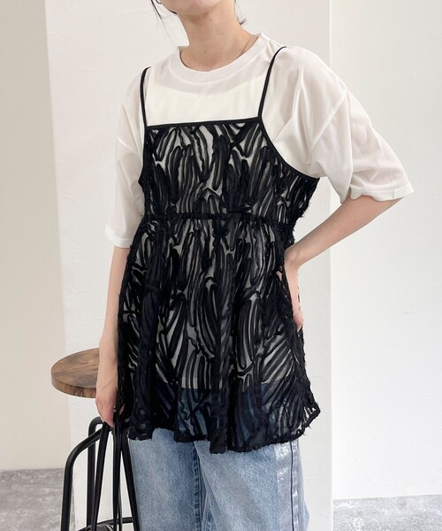 fredy emue（フレディエミュ）の「チュールバテンレースキャミビスチェ（キャミソール・レディース・ブラック/アイボリー・38）」の22枚目の写真