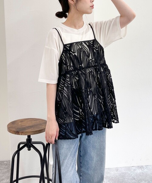 fredy emue（フレディエミュ）の「チュールバテンレースキャミビスチェ（キャミソール・レディース・ブラック/アイボリー・38）」の20枚目の写真