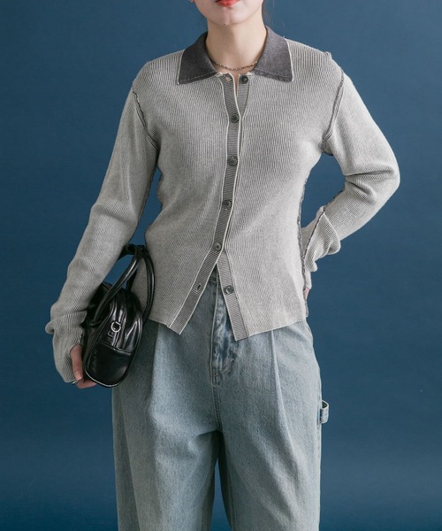 KBF（ケイビーエフ）の「バイカラーポロRIBニット（ニット/セーター・レディース・ブラウン系その他/ホワイト系その他/パープル系その他・ONE）」の15枚目の写真