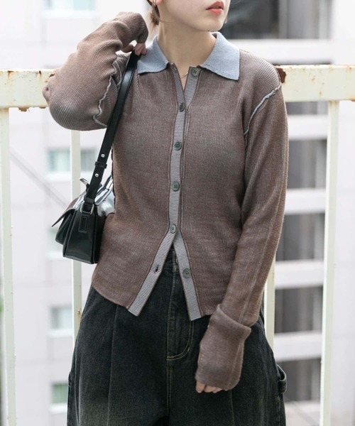 KBF（ケイビーエフ）の「バイカラーポロRIBニット（ニット/セーター・レディース・ブラウン系その他/ホワイト系その他/パープル系その他・ONE）」の4枚目の写真