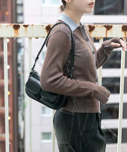 nagonstans バイカラーニット カーキ 配色 リブ enfold nagonstans