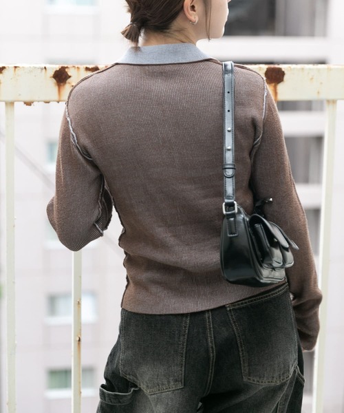 KBF（ケイビーエフ）の「バイカラーポロRIBニット（ニット