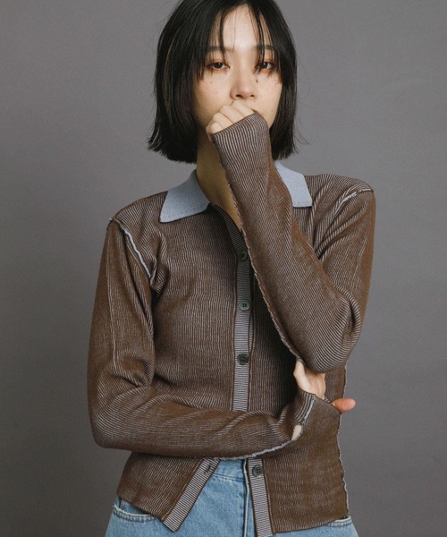 KBF（ケイビーエフ）の「バイカラーポロRIBニット（ニット/セーター・レディース・ブラウン系その他/ホワイト系その他/パープル系その他・ONE）」の11枚目の写真