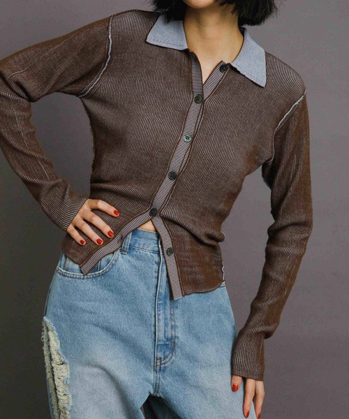 KBF（ケイビーエフ）の「バイカラーポロRIBニット（ニット/セーター・レディース・ブラウン系その他/ホワイト系その他/パープル系その他・ONE）」の12枚目の写真