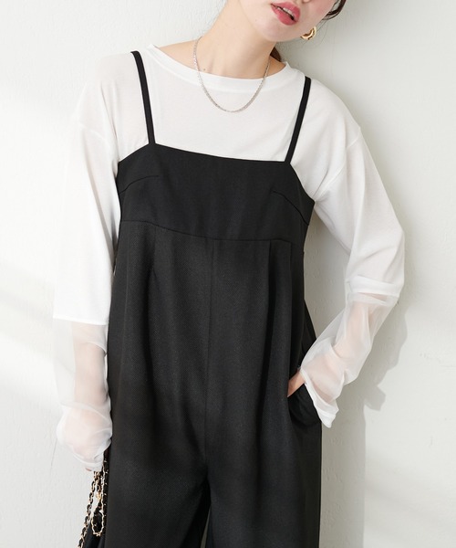 natural couture（ナチュラルクチュール）の「袖チュール切替カットプルオーバー（Tシャツ/カットソー・レディース・ミント/ピンク/サックスブルー/ブラック/オフホワイト・FREE）」の2枚目の写真