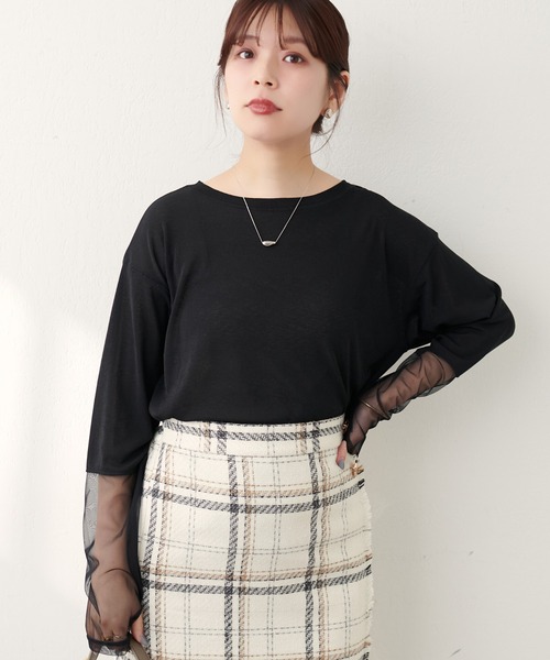 natural couture（ナチュラルクチュール）の「袖チュール切替カットプルオーバー（Tシャツ/カットソー・レディース・ミント/ピンク/サックスブルー/ブラック/オフホワイト・FREE）」の13枚目の写真