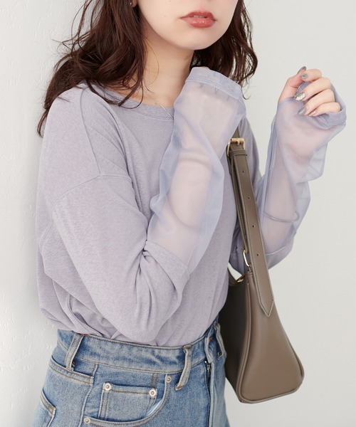 natural couture（ナチュラルクチュール）の「袖チュール切替カットプルオーバー（Tシャツ/カットソー・レディース・ミント/ピンク/サックスブルー/ブラック/オフホワイト・FREE）」の22枚目の写真