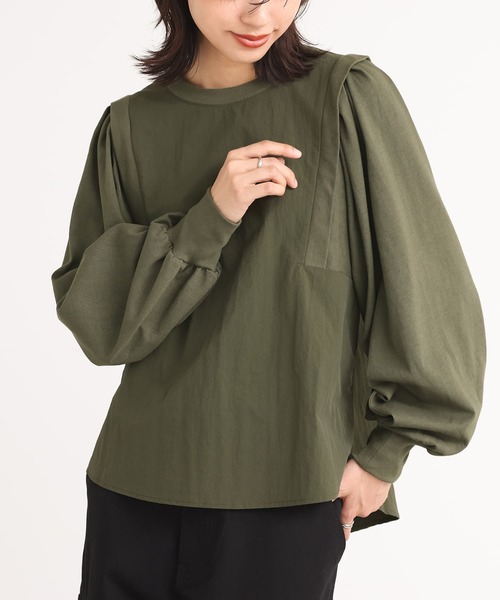 n'OrLABEL(ノアールレーベル)の「ナイロン異素材カットソー(Tシャツ/カットソー・レディース・グレイッシュベージュ/ブラック/カーキ・2/1)」の3枚目の写真
