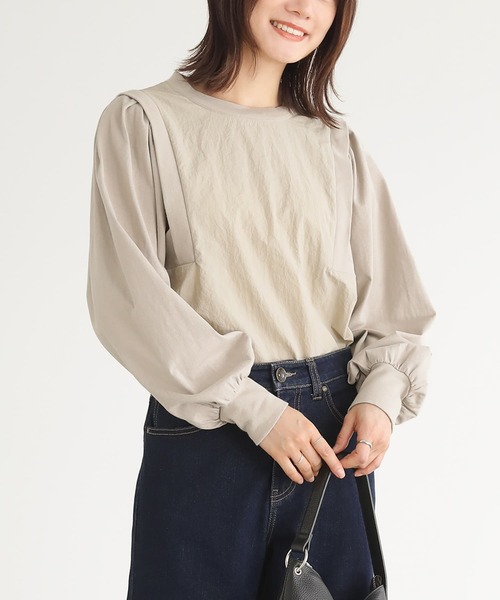n'OrLABEL(ノアールレーベル)の「ナイロン異素材カットソー(Tシャツ/カットソー・レディース・グレイッシュベージュ/ブラック/カーキ・2/1)」の2枚目の写真