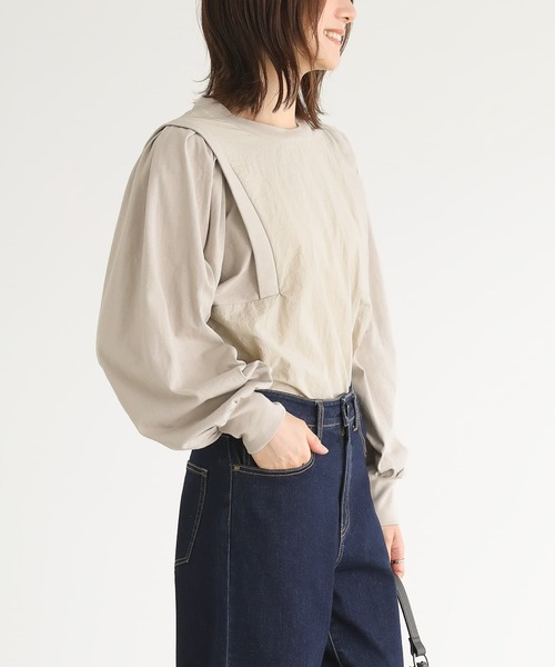 n'OrLABEL(ノアールレーベル)の「ナイロン異素材カットソー(Tシャツ/カットソー・レディース・グレイッシュベージュ/ブラック/カーキ・2/1)」の13枚目の写真