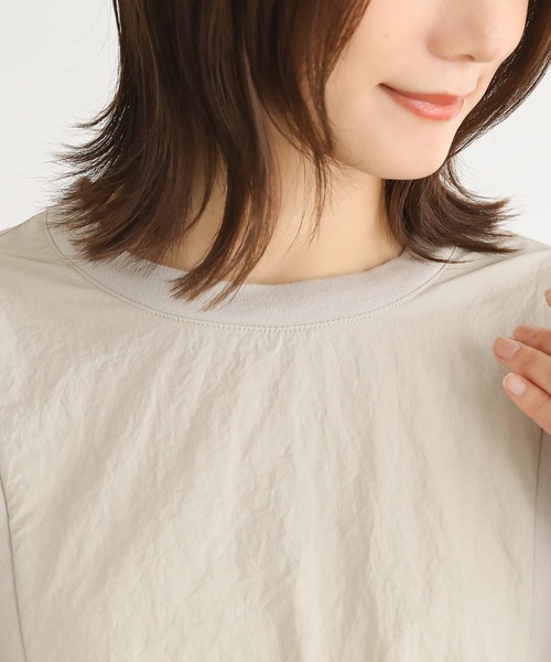 n'OrLABEL(ノアールレーベル)の「ナイロン異素材カットソー(Tシャツ/カットソー・レディース・グレイッシュベージュ/ブラック/カーキ・2/1)」の15枚目の写真