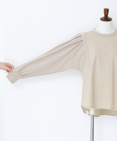 n'OrLABEL(ノアールレーベル)の「ナイロン異素材カットソー(Tシャツ/カットソー・レディース・グレイッシュベージュ/ブラック/カーキ・2/1)」の9枚目の写真