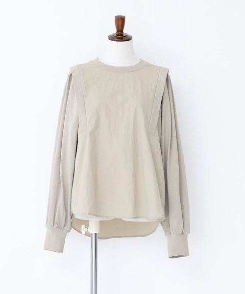 n'OrLABEL(ノアールレーベル)の「ナイロン異素材カットソー(Tシャツ/カットソー・レディース・グレイッシュベージュ/ブラック/カーキ・2/1)」の10枚目の写真