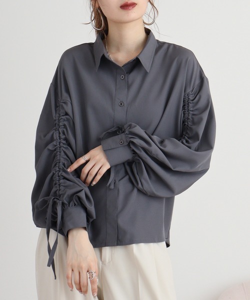 mitis(ミティス)の「mitis ドロストシャーリング袖シャツ(シャツ/ブラウス・レディース・チャコール/ネイビー×ホワイト/アイボリー・M)」の20枚目の写真