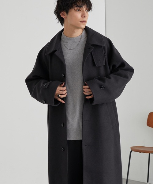 アンチピリング>2WAYオーバーサイズソフトメルトンラグランロング