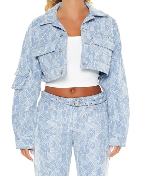 FOREVER 21(フォーエバー トゥエンティーワン)の「レースデニムジャケット(デニムジャケット・レディース・ライトブルー・MEDIUM/SMALL)」の1枚目の写真