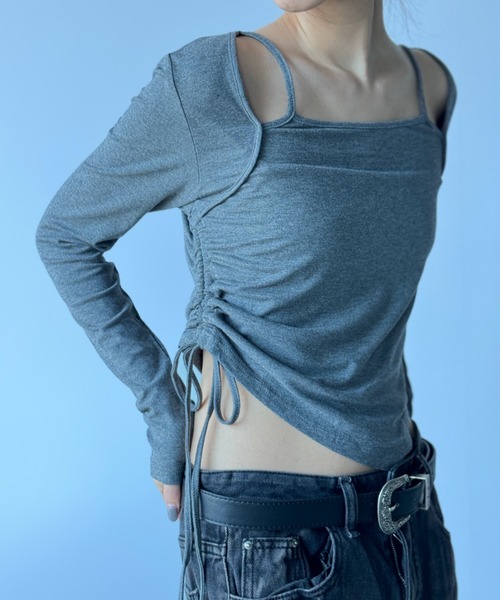 Y2K SYNAPSE FACTORY(ワイツーケー シナプスファクトリー)の「【レイヤード】ドロスト ロングスリーブTシャツ(Tシャツ/カットソー・レディース・ブラック/グレー/ホワイト・FREE)」の3枚目の写真