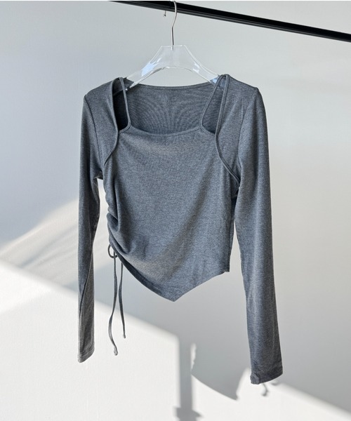 Y2K SYNAPSE FACTORY(ワイツーケー シナプスファクトリー)の「【レイヤード】ドロスト ロングスリーブTシャツ(Tシャツ/カットソー・レディース・ブラック/グレー/ホワイト・FREE)」の4枚目の写真