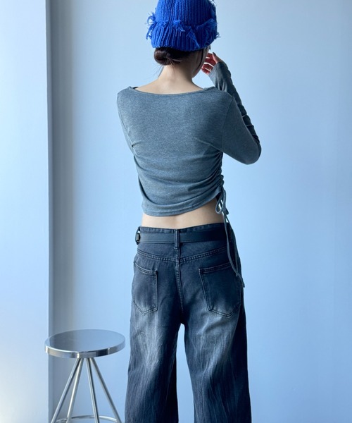 Y2K SYNAPSE FACTORY(ワイツーケー シナプスファクトリー)の「【レイヤード】ドロスト ロングスリーブTシャツ(Tシャツ/カットソー・レディース・ブラック/グレー/ホワイト・FREE)」の7枚目の写真