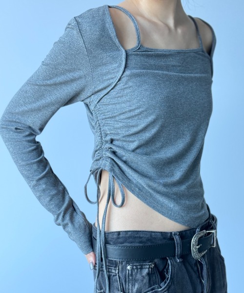 Y2K SYNAPSE FACTORY(ワイツーケー シナプスファクトリー)の「【レイヤード】ドロスト ロングスリーブTシャツ(Tシャツ/カットソー・レディース・ブラック/グレー/ホワイト・FREE)」の9枚目の写真