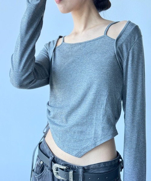 Y2K SYNAPSE FACTORY(ワイツーケー シナプスファクトリー)の「【レイヤード】ドロスト ロングスリーブTシャツ(Tシャツ/カットソー・レディース・ブラック/グレー/ホワイト・FREE)」の10枚目の写真