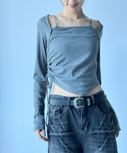 Y2K SYNAPSE FACTORY(ワイツーケー シナプスファクトリー)の「【レイヤード】ドロスト ロングスリーブTシャツ(Tシャツ/カットソー・レディース・ブラック/グレー/ホワイト・FREE)」の11枚目の写真