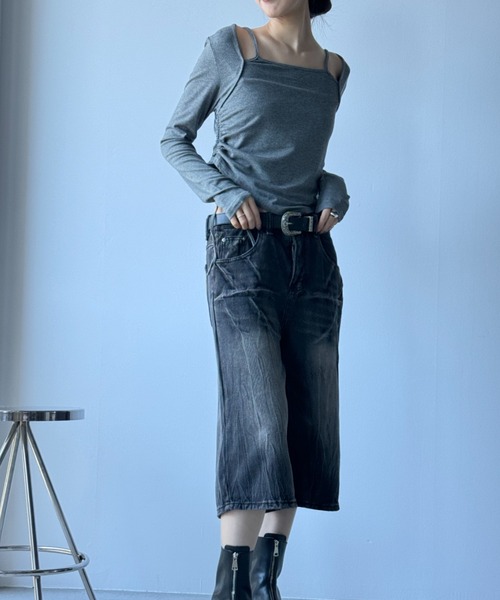 Y2K SYNAPSE FACTORY(ワイツーケー シナプスファクトリー)の「【レイヤード】ドロスト ロングスリーブTシャツ(Tシャツ/カットソー・レディース・ブラック/グレー/ホワイト・FREE)」の12枚目の写真