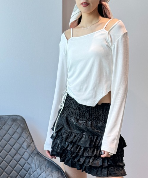 Y2K SYNAPSE FACTORY(ワイツーケー シナプスファクトリー)の「【レイヤード】ドロスト ロングスリーブTシャツ(Tシャツ/カットソー・レディース・ブラック/グレー/ホワイト・FREE)」の13枚目の写真