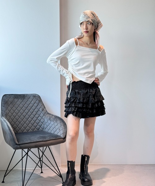 Y2K SYNAPSE FACTORY(ワイツーケー シナプスファクトリー)の「【レイヤード】ドロスト ロングスリーブTシャツ(Tシャツ/カットソー・レディース・ブラック/グレー/ホワイト・FREE)」の14枚目の写真