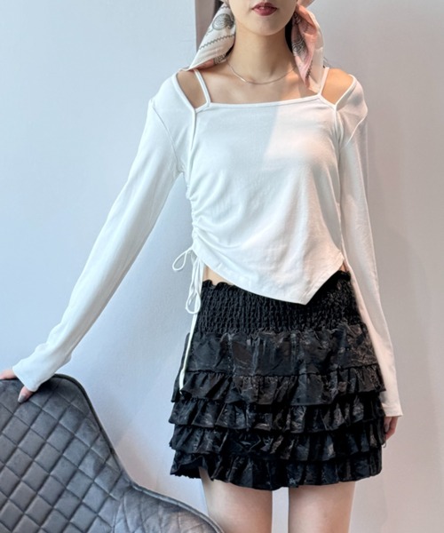 Y2K SYNAPSE FACTORY(ワイツーケー シナプスファクトリー)の「【レイヤード】ドロスト ロングスリーブTシャツ(Tシャツ/カットソー・レディース・ブラック/グレー/ホワイト・FREE)」の15枚目の写真