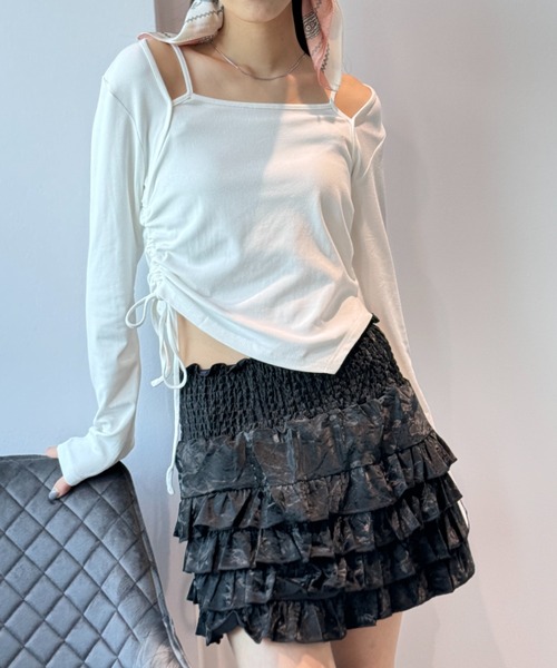 Y2K SYNAPSE FACTORY(ワイツーケー シナプスファクトリー)の「【レイヤード】ドロスト ロングスリーブTシャツ(Tシャツ/カットソー・レディース・ブラック/グレー/ホワイト・FREE)」の16枚目の写真