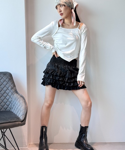 Y2K SYNAPSE FACTORY(ワイツーケー シナプスファクトリー)の「【レイヤード】ドロスト ロングスリーブTシャツ(Tシャツ/カットソー・レディース・ブラック/グレー/ホワイト・FREE)」の22枚目の写真