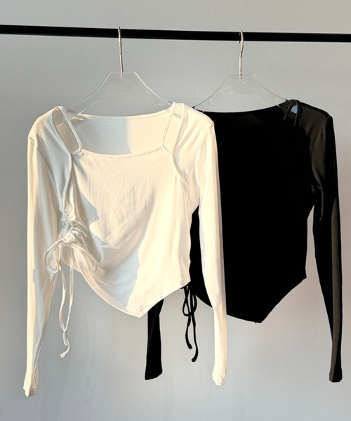 Y2K SYNAPSE FACTORY(ワイツーケー シナプスファクトリー)の「【レイヤード】ドロスト ロングスリーブTシャツ(Tシャツ/カットソー・レディース・ブラック/グレー/ホワイト・FREE)」の5枚目の写真