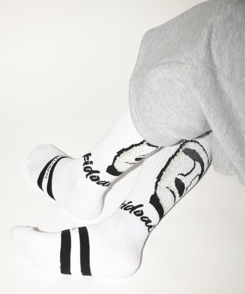 モアイ柄ハイソックス/'kidoairaku'High-socks（ソックス/靴下