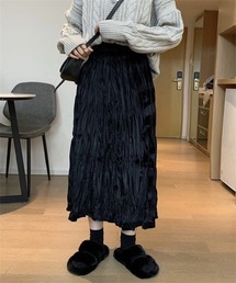 しわ プリーツ加工ベロアスカート