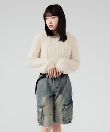 Shaggy Zip Parka / ケーブル編み風 ダブルジップシャギーパーカー