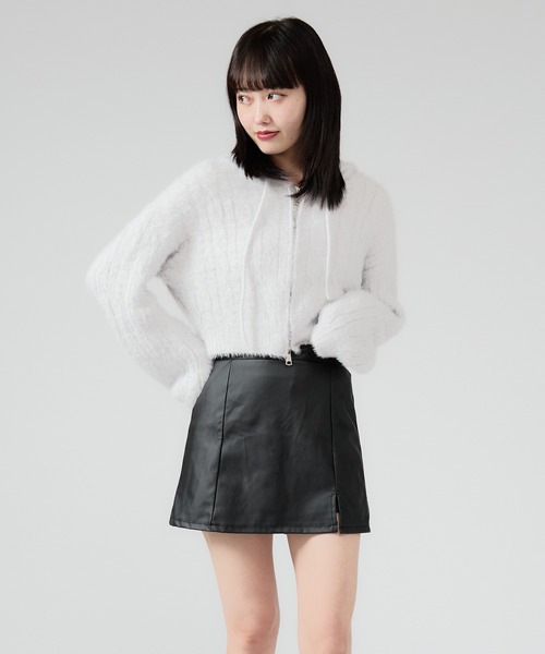 Chick（チック）の「Shaggy Zip Parka / ケーブル編み風 ダブルジップシャギーパーカー（パーカー・レディース・ブラック/ベージュ/グレー/ホワイト・FREE）」の3枚目の写真