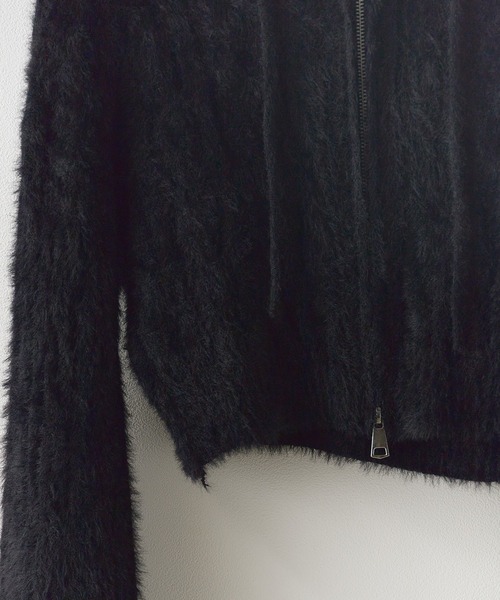 Chick（チック）の「Shaggy Zip Parka / ケーブル編み風 ダブルジップシャギーパーカー（パーカー・レディース・ブラック/ベージュ/グレー/ホワイト・FREE）」の7枚目の写真