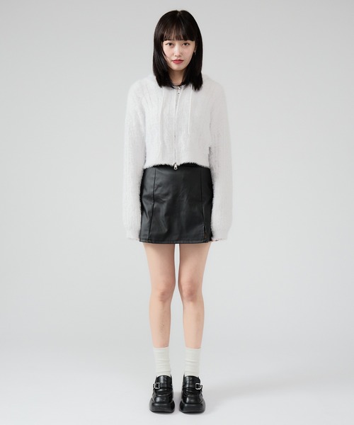 Chick（チック）の「Shaggy Zip Parka / ケーブル編み風 ダブルジップシャギーパーカー（パーカー・レディース・ブラック/ベージュ/グレー/ホワイト・FREE）」の14枚目の写真