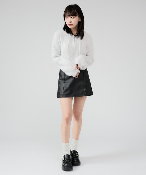 Chick（チック）の「Shaggy Zip Parka / ケーブル編み風 ダブルジップシャギーパーカー（パーカー・レディース・ブラック/ベージュ/グレー/ホワイト・FREE）」の15枚目の写真