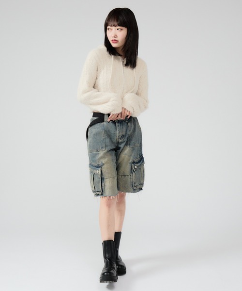 Chick（チック）の「Shaggy Zip Parka / ケーブル編み風 ダブルジップシャギーパーカー（パーカー・レディース・ブラック/ベージュ/グレー/ホワイト・FREE）」の19枚目の写真