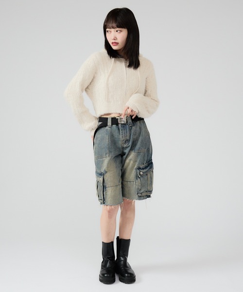Chick（チック）の「Shaggy Zip Parka / ケーブル編み風 ダブルジップシャギーパーカー（パーカー・レディース・ブラック/ベージュ/グレー/ホワイト・FREE）」の20枚目の写真