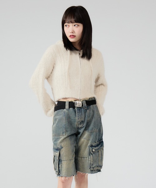 Chick（チック）の「Shaggy Zip Parka / ケーブル編み風 ダブルジップシャギーパーカー（パーカー・レディース・ブラック/ベージュ/グレー/ホワイト・FREE）」の18枚目の写真