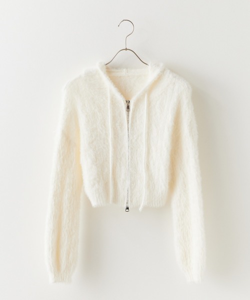 Chick（チック）の「Shaggy Zip Parka / ケーブル編み風 ダブルジップシャギーパーカー（パーカー・レディース・ブラック/ベージュ/グレー/ホワイト・FREE）」の21枚目の写真