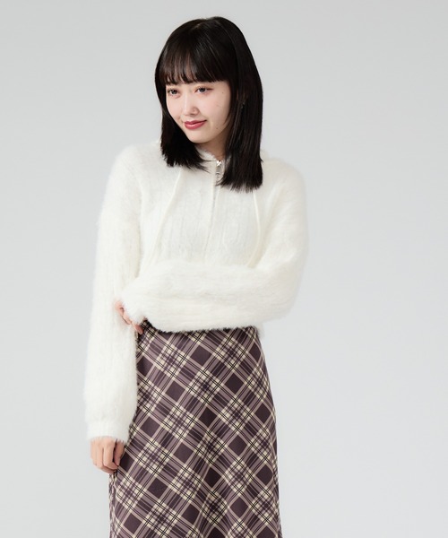 Chick（チック）の「Shaggy Zip Parka / ケーブル編み風 ダブルジップシャギーパーカー（パーカー・レディース・ブラック/ベージュ/グレー/ホワイト・FREE）」の22枚目の写真
