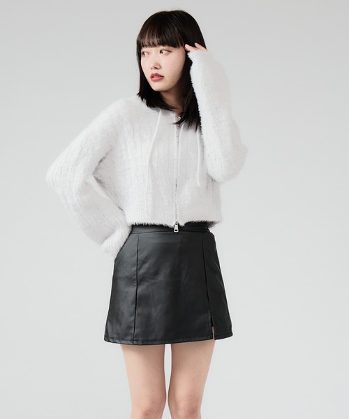 Chick（チック）の「Shaggy Zip Parka / ケーブル編み風 ダブルジップシャギーパーカー（パーカー・レディース・ブラック/ベージュ/グレー/ホワイト・FREE）」の12枚目の写真