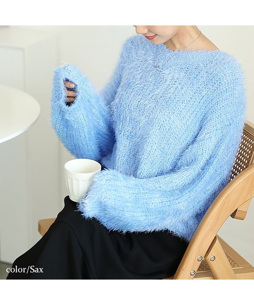 GOLDJAPAN（ゴールドジャパン）の「Vネッククロップドフェザーニット【大きいサイズ対応】（ニット/セーター・レディース・ブラック/サックスブルー・LL/3L/4L）」の12枚目の写真