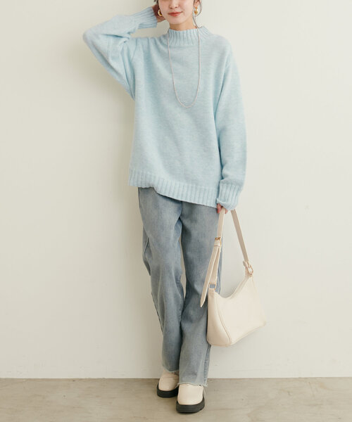 natural couture(ナチュラルクチュール)の「ウール&リサイクルポリブレンドニットプルオーバー(ニット/セーター・レディース・レッド/グレー/ブルー/ピンク/サックスブルー/オフホワイト/モカ/グリーン・FREE)」の13枚目の写真