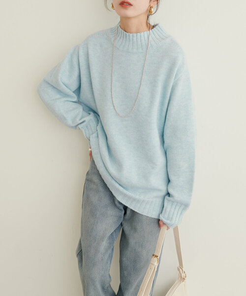 natural couture(ナチュラルクチュール)の「ウール&リサイクルポリブレンドニットプルオーバー(ニット/セーター・レディース・レッド/グレー/ブルー/ピンク/サックスブルー/オフホワイト/モカ/グリーン・FREE)」の14枚目の写真